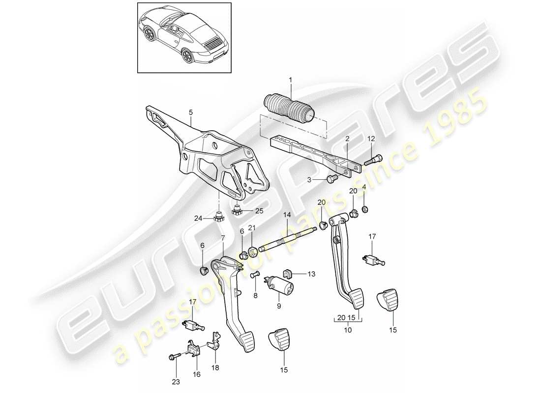 Porsche 997 Gen. 2 (2009) Pedals Part Diagram