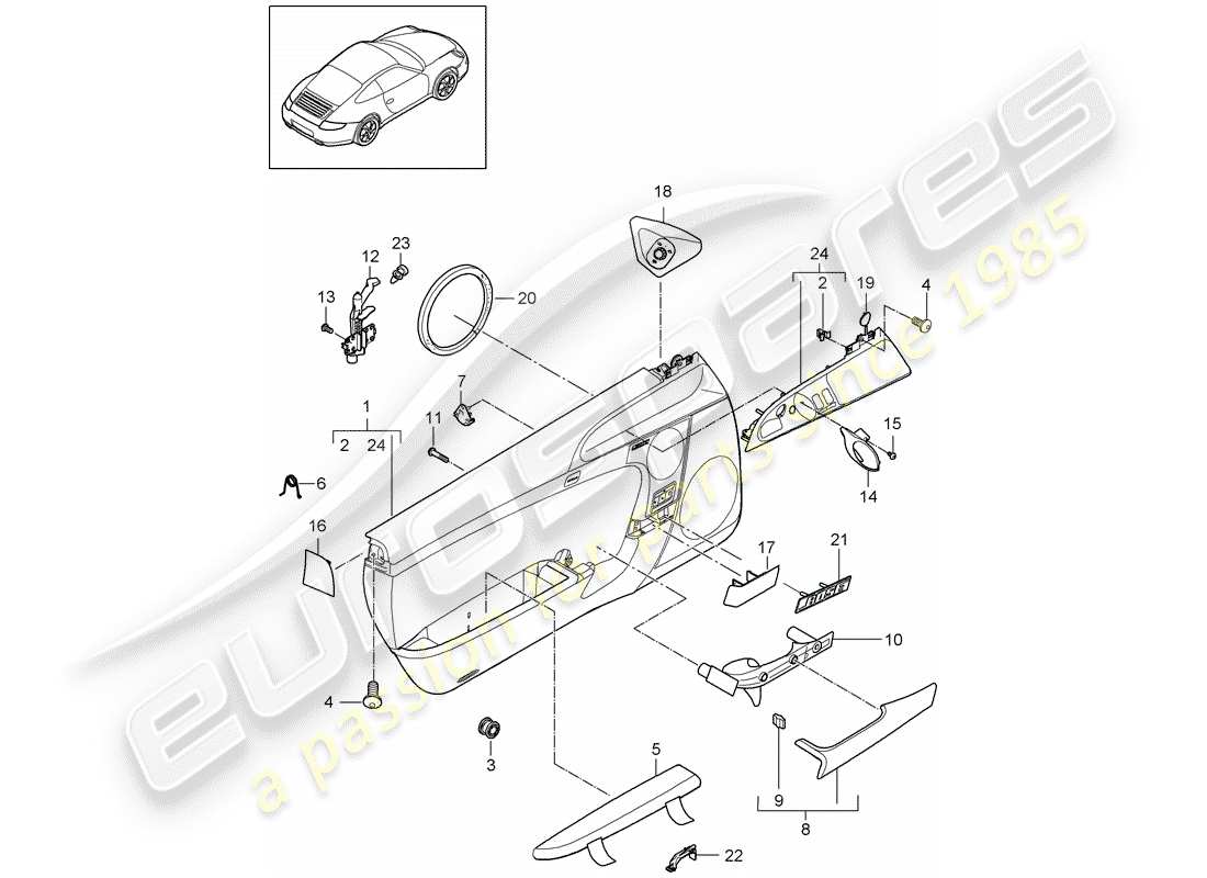 Porsche 997 Gen. 2 (2009) DOOR PANEL Part Diagram