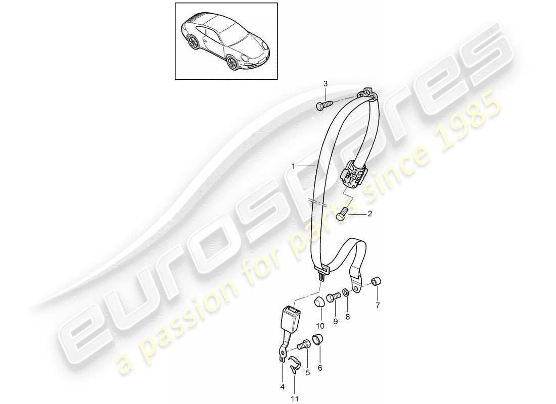 Porsche 997 Gen. 2 (2009) SEAT BELT Part Diagram