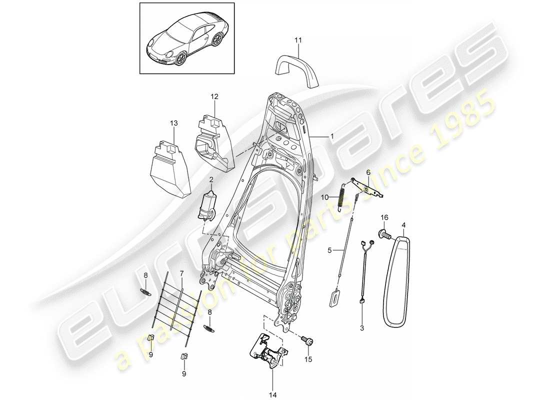 Porsche 997 Gen. 2 (2009) backrest frame Part Diagram