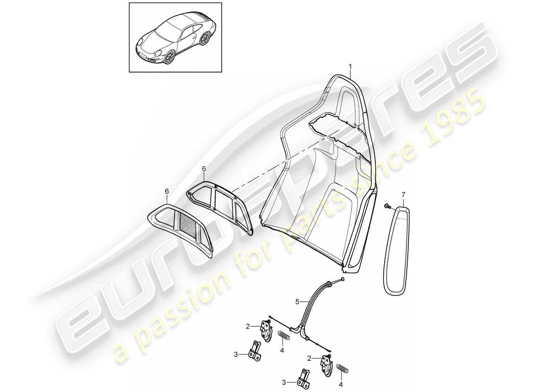 Porsche 997 Gen. 2 (2009) backrest shell Part Diagram