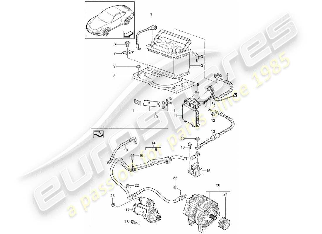 Porsche 997 Gen. 2 (2009) Battery Part Diagram