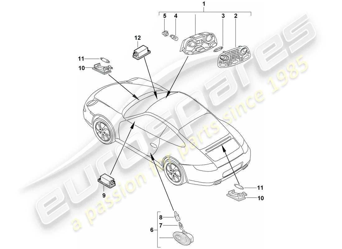 Porsche 997 Gen. 2 (2009) Interior Lights Part Diagram