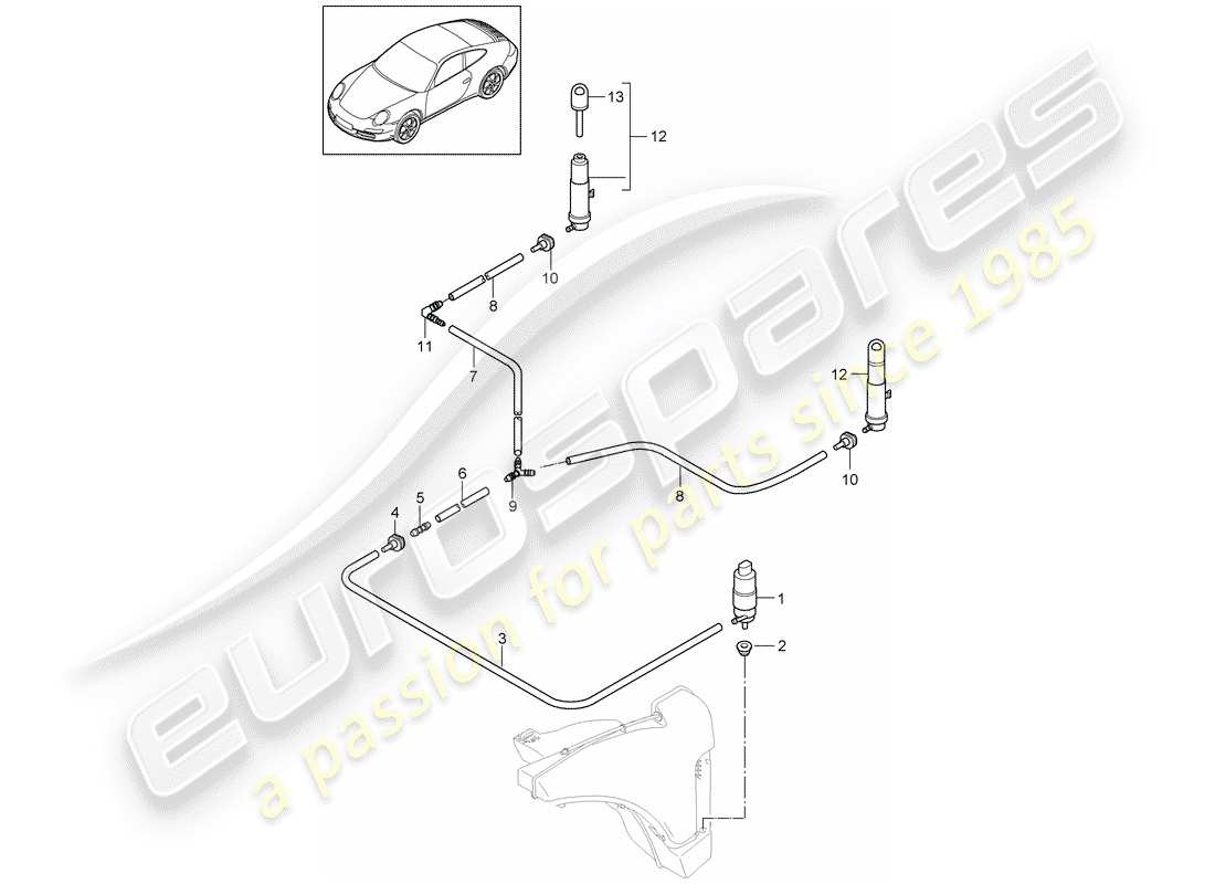 Porsche 997 Gen. 2 (2009) HEADLIGHT WASHER SYSTEM Part Diagram