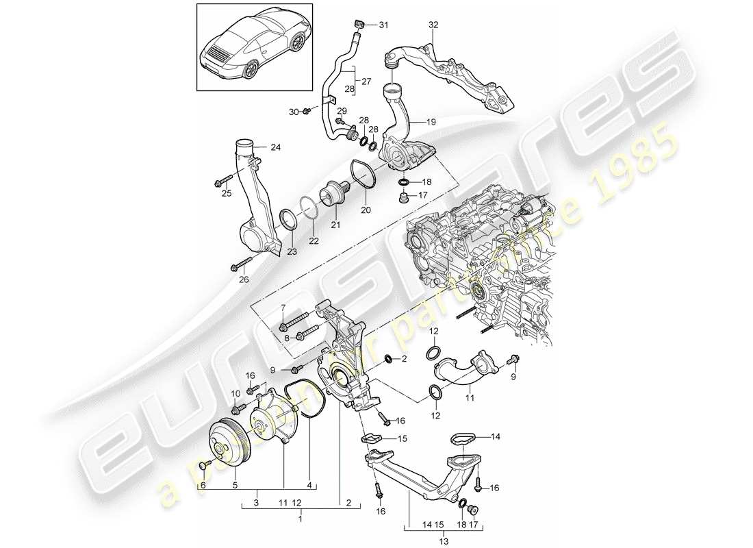 Porsche 997 Gen. 2 (2010) WATER PUMP Part Diagram