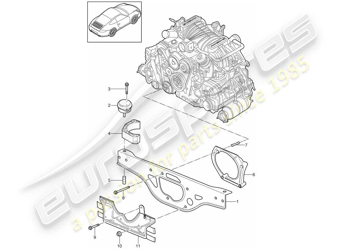 Porsche 997 Gen. 2 (2010) engine suspension Part Diagram