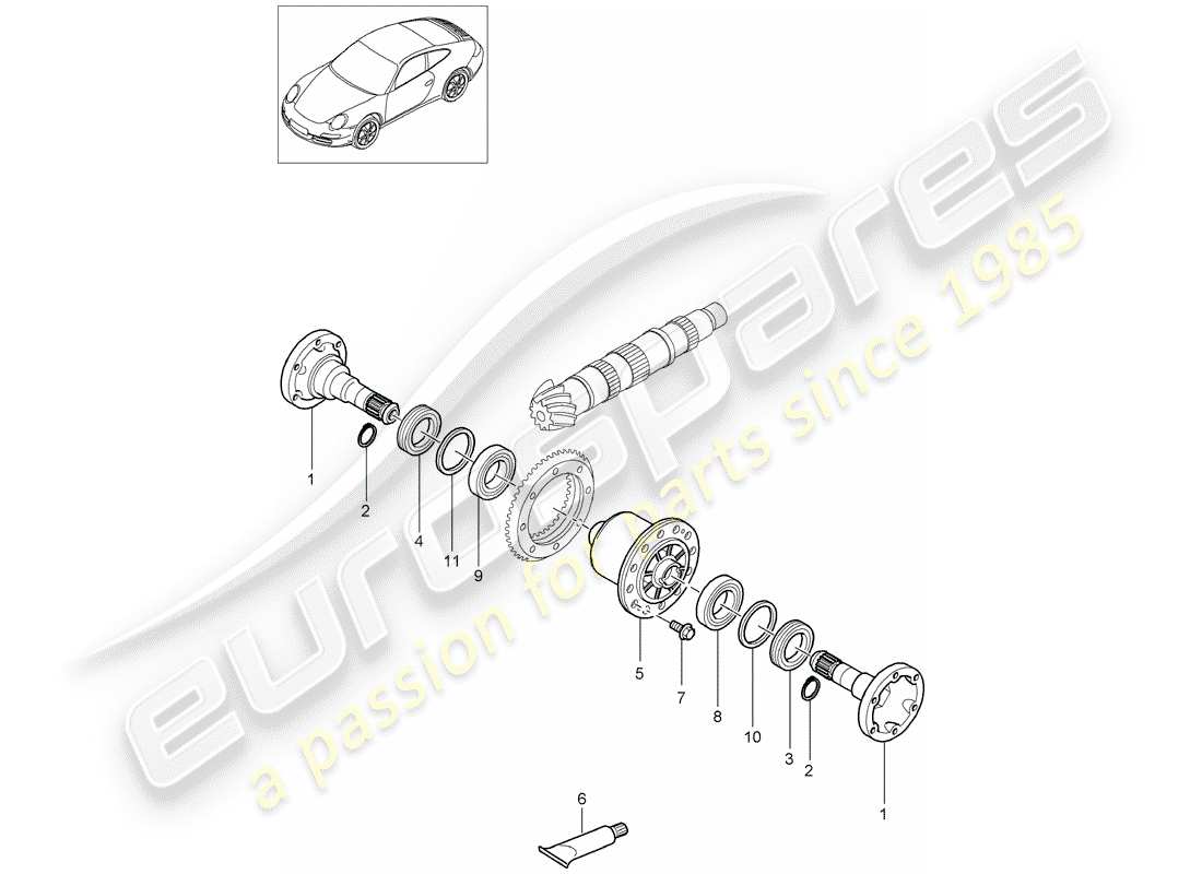 Porsche 997 Gen. 2 (2010) LIMITED SLIP DIFFERENTIAL Part Diagram