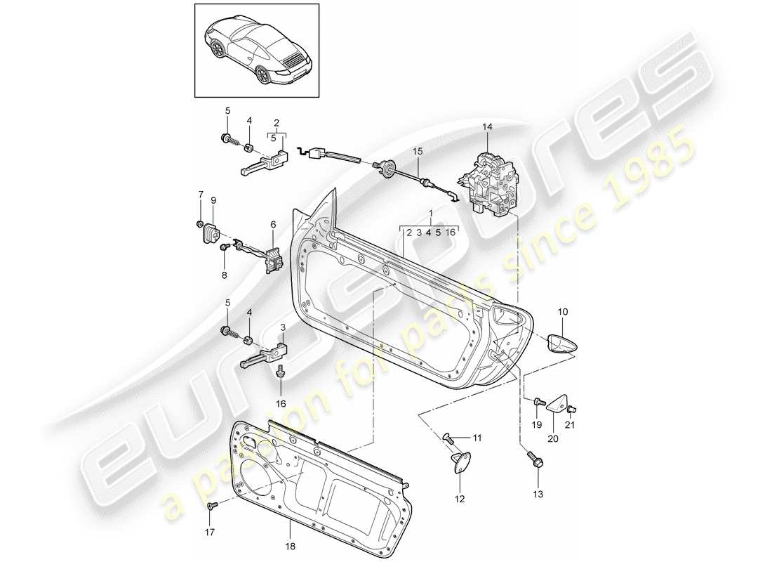 Porsche 997 Gen. 2 (2010) DOOR SHELL Part Diagram