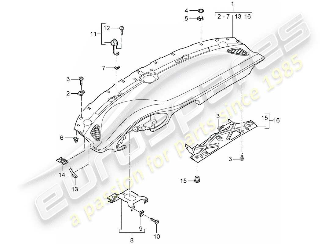 Porsche 997 Gen. 2 (2010) dash panel trim Part Diagram