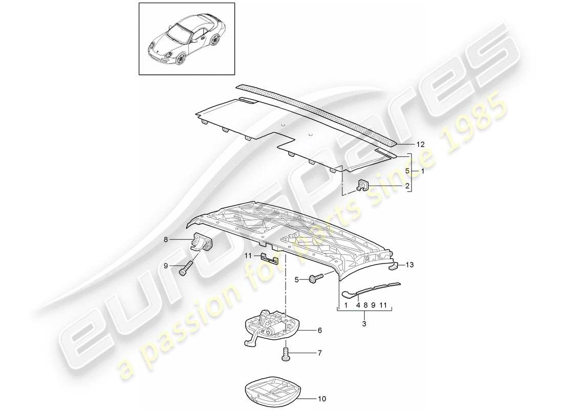 Porsche 997 Gen. 2 (2010) top frame Part Diagram