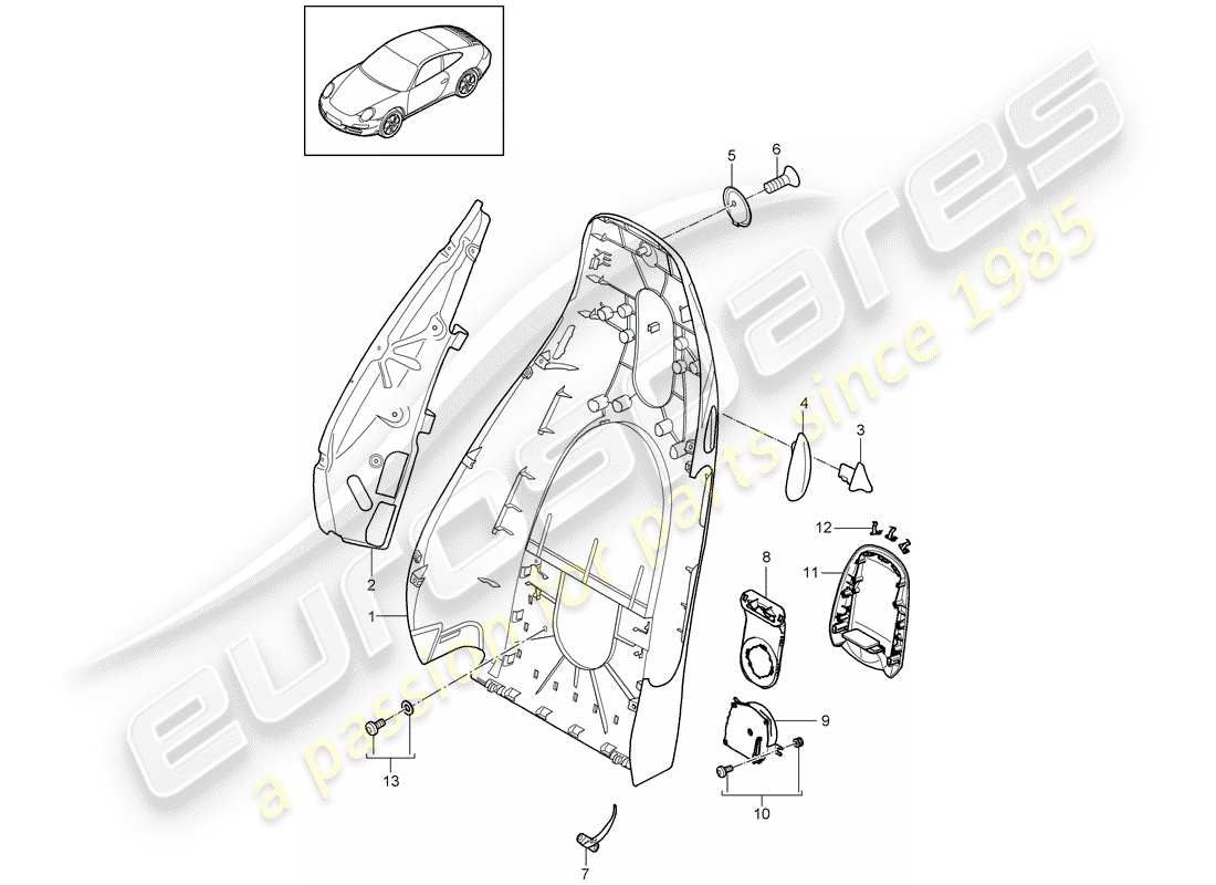 Porsche 997 Gen. 2 (2010) backrest shell Part Diagram