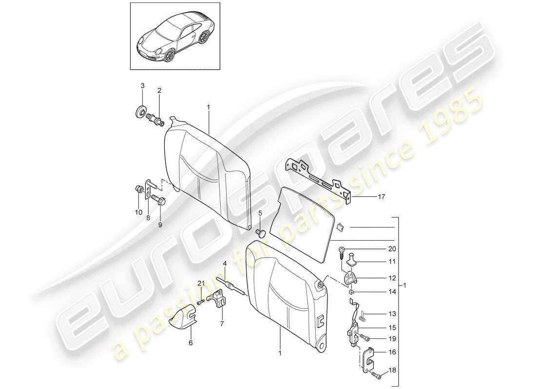 Porsche 997 Gen. 2 (2010) EMERGENCY SEAT BACKREST Part Diagram