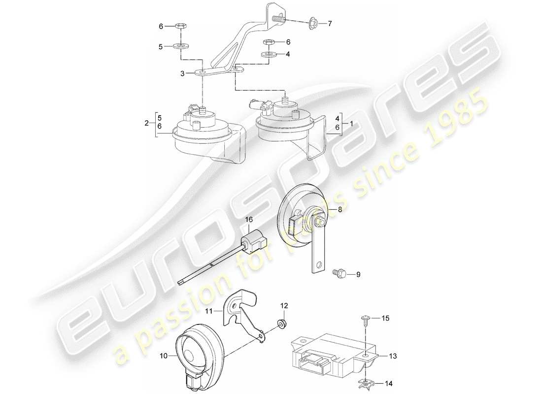 Porsche 997 Gen. 2 (2010) fanfare horn Part Diagram