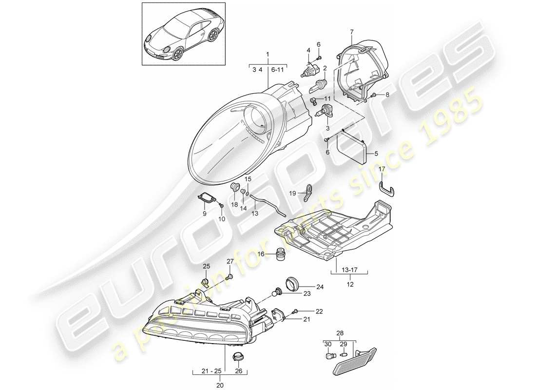 Porsche 997 Gen. 2 (2010) headlamp Part Diagram