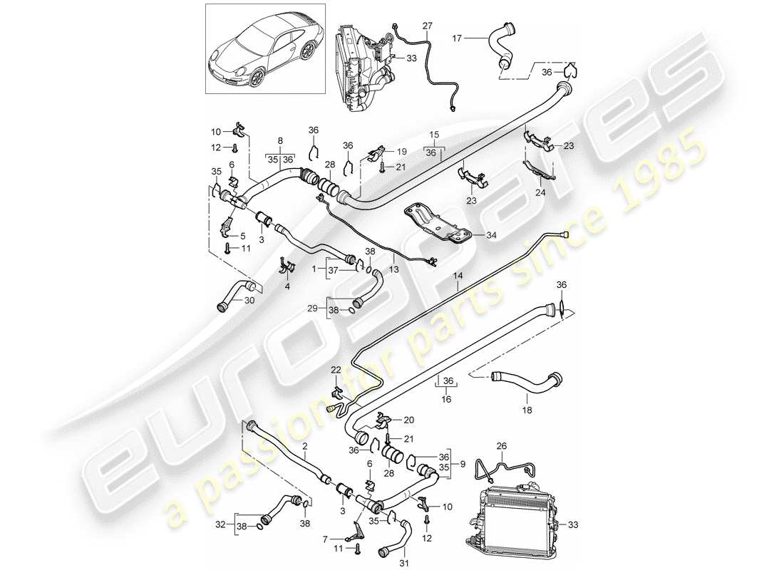 Porsche 997 Gen. 2 (2011) water cooling 2 Part Diagram