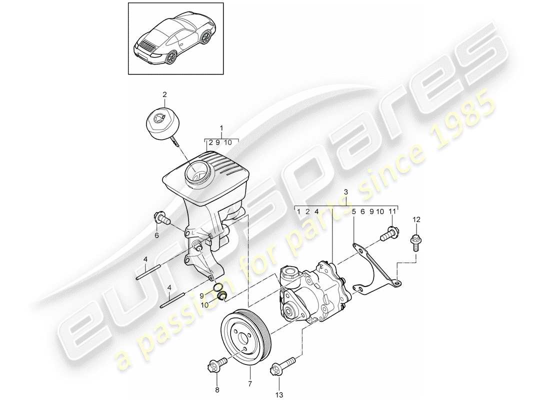 Porsche 997 Gen. 2 (2011) POWER STEERING Part Diagram