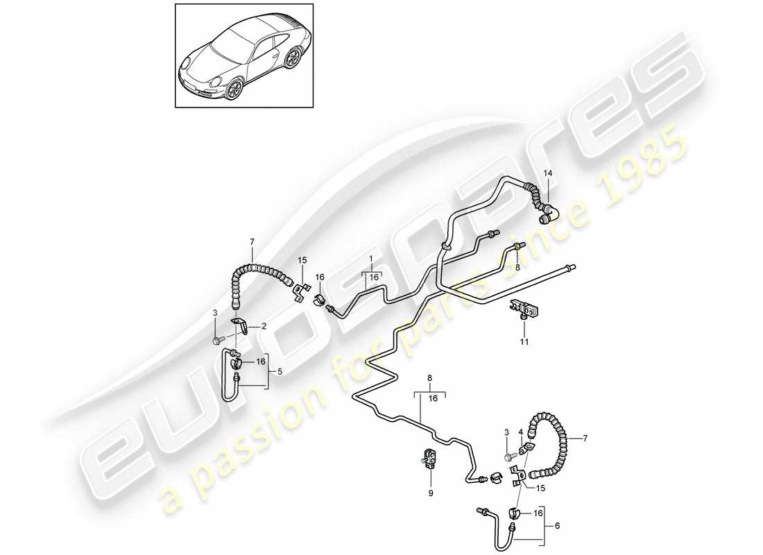 Porsche 997 Gen. 2 (2011) brake line Part Diagram