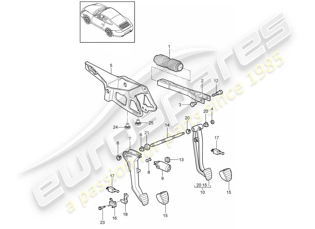 Porsche 997 Gen. 2 (2011) Pedals Part Diagram