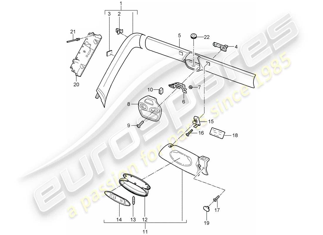 Porsche 997 Gen. 2 (2011) a-pillar Part Diagram