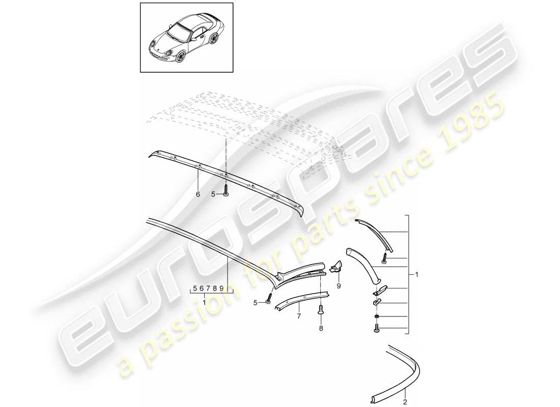 Porsche 997 Gen. 2 (2011) Convertible top Part Diagram