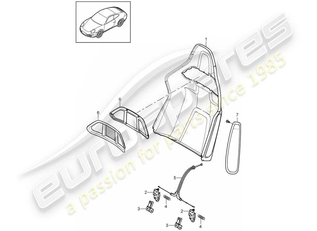 Porsche 997 Gen. 2 (2011) backrest shell Part Diagram
