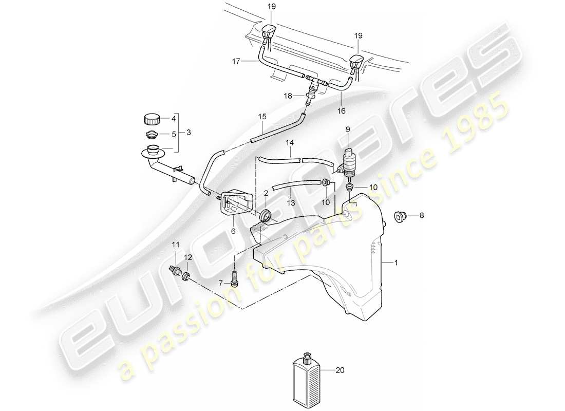 Porsche 997 Gen. 2 (2011) windshield washer unit Part Diagram