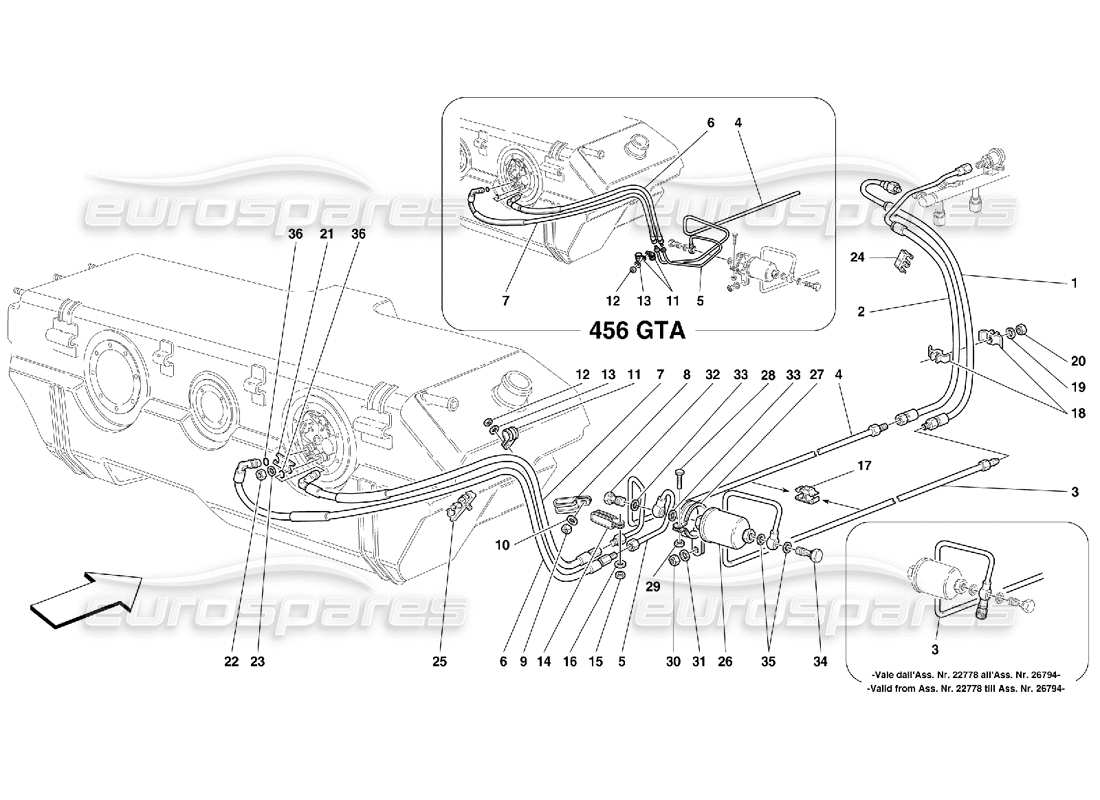 Ferrari 456 GT/GTA fuel supply system Parts Diagram