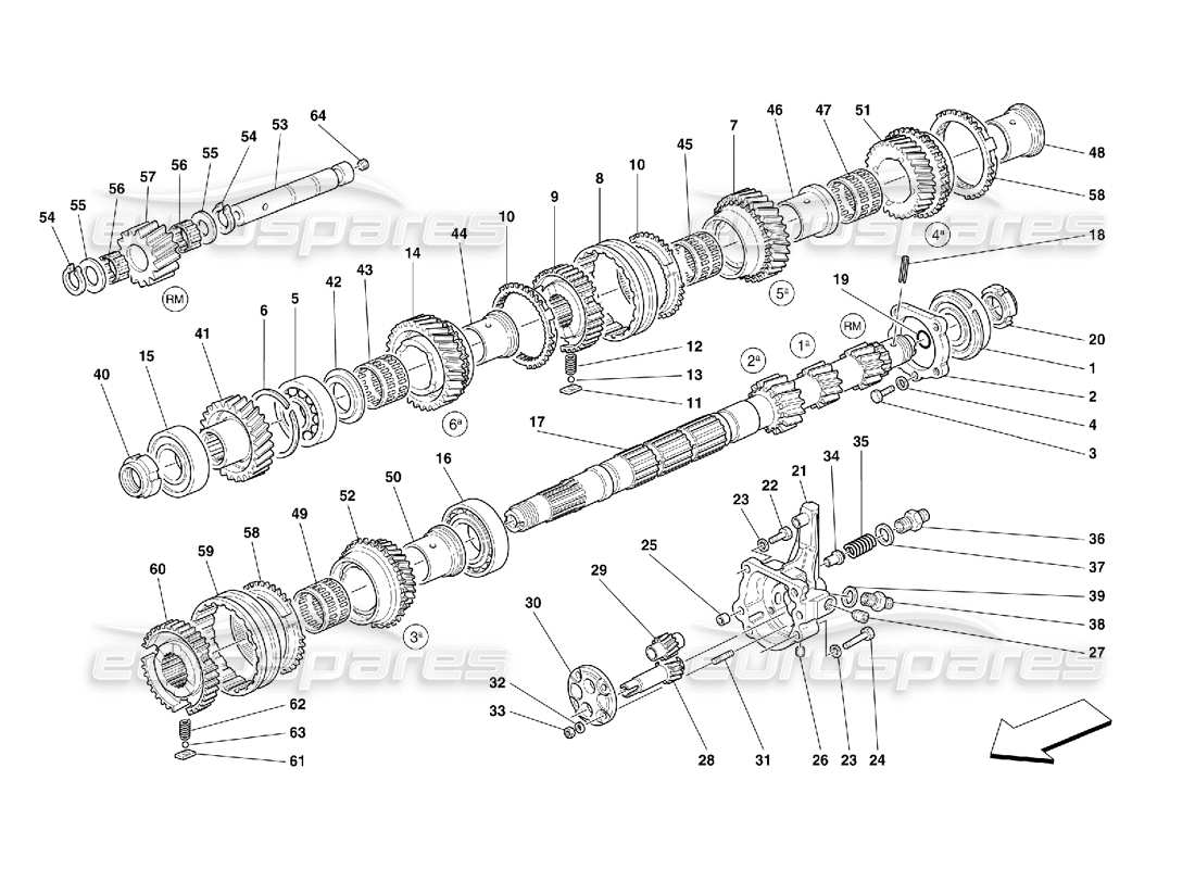 Ferrari 456 GT/GTA Main Shaft Gears and Gearbox Oil Pump -Not for 456 GTA Part Diagram