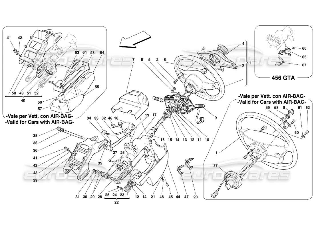 Ferrari 456 GT/GTA Steering Column Part Diagram