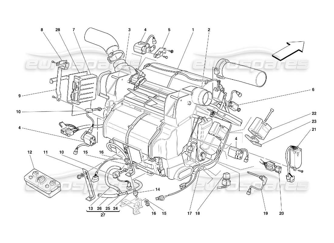 Ferrari 456 GT/GTA Evaporator Unit and Controls Parts Diagram