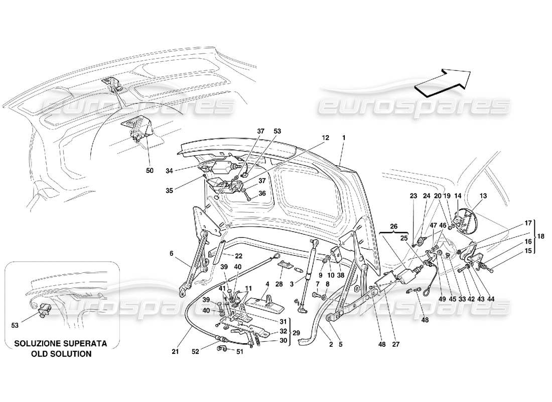 Ferrari 456 GT/GTA Trunk Hood Bonnet and Petrol Cover Parts Diagram