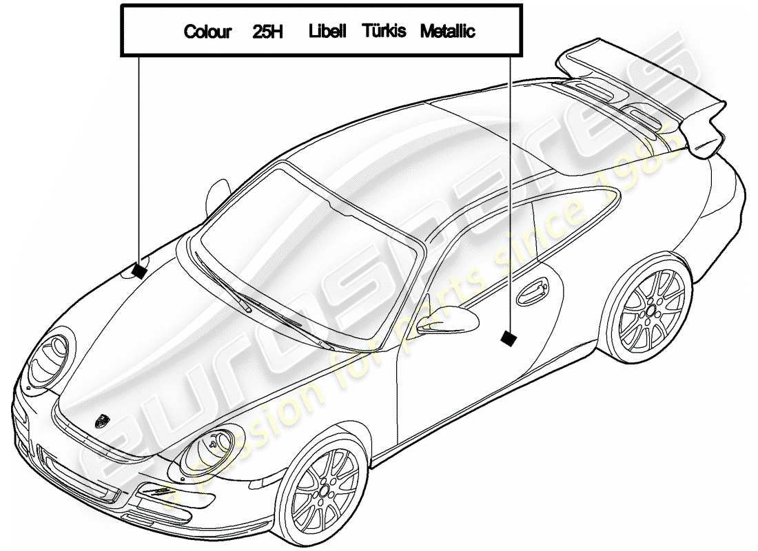 Porsche 997 GT3 (2009) paint touch-up stick Part Diagram