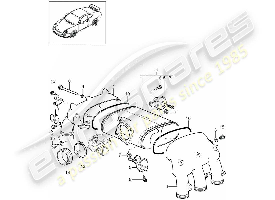Porsche 997 GT3 (2009) intake air distributor Part Diagram