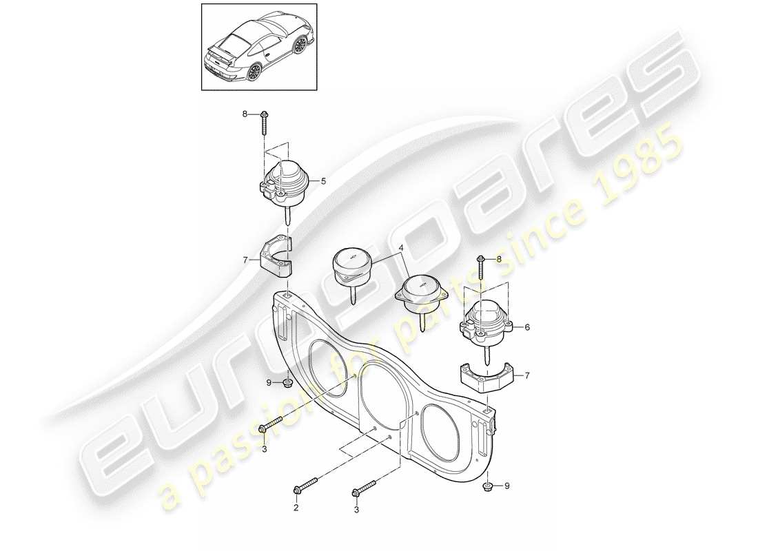 Porsche 997 GT3 (2009) engine suspension Part Diagram