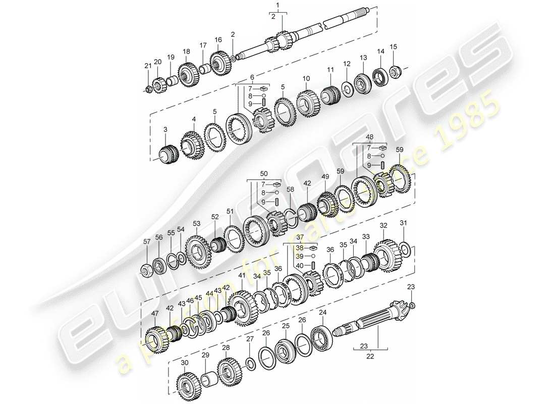 Porsche 997 GT3 (2009) gears and shafts Part Diagram