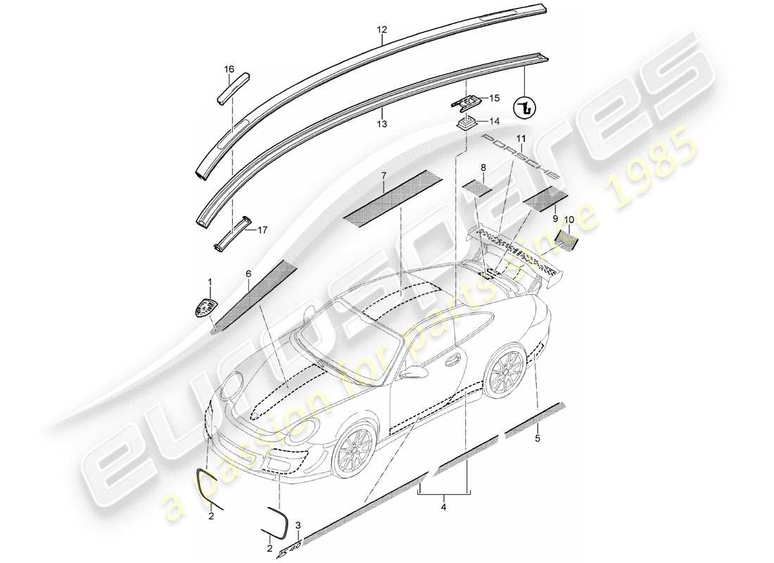 Porsche 997 GT3 (2009) nameplates Part Diagram