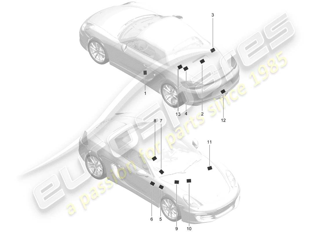 Porsche Boxster 981 (2013) signs/notices Part Diagram