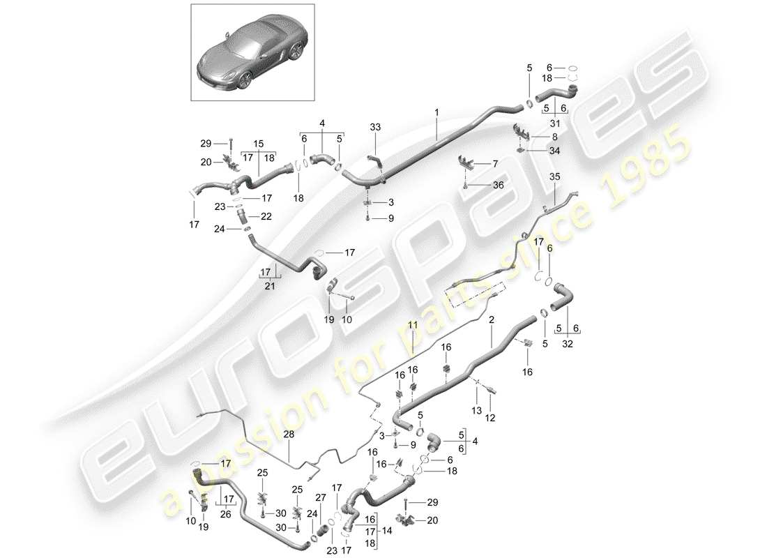 Porsche Boxster 981 (2013) water cooling 1 Part Diagram