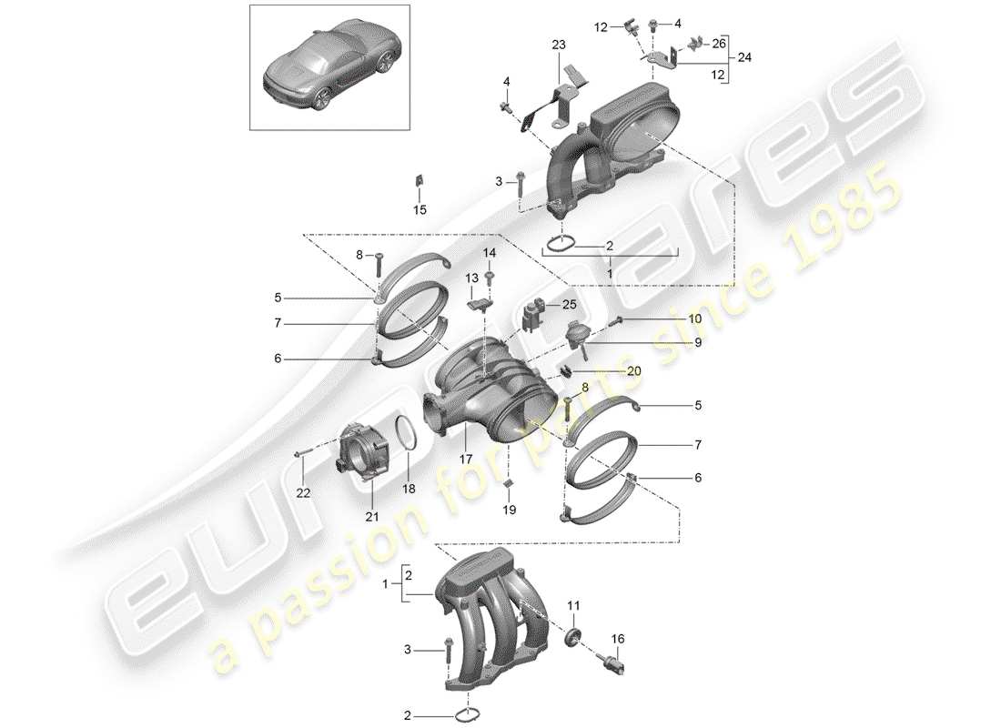 Porsche Boxster 981 (2013) intake air distributor Part Diagram