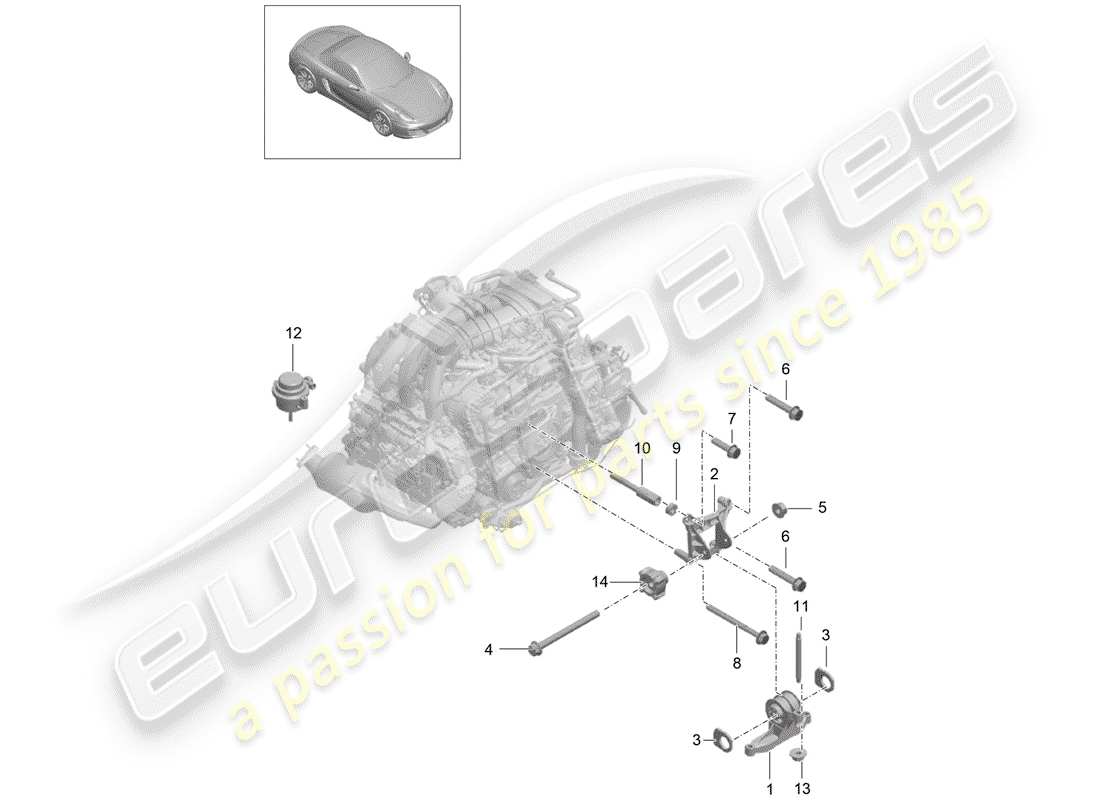 Porsche Boxster 981 (2013) engine suspension Part Diagram