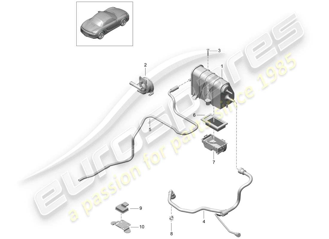 Porsche Boxster 981 (2013) EVAPORATIVE EMISSION CANISTER Part Diagram