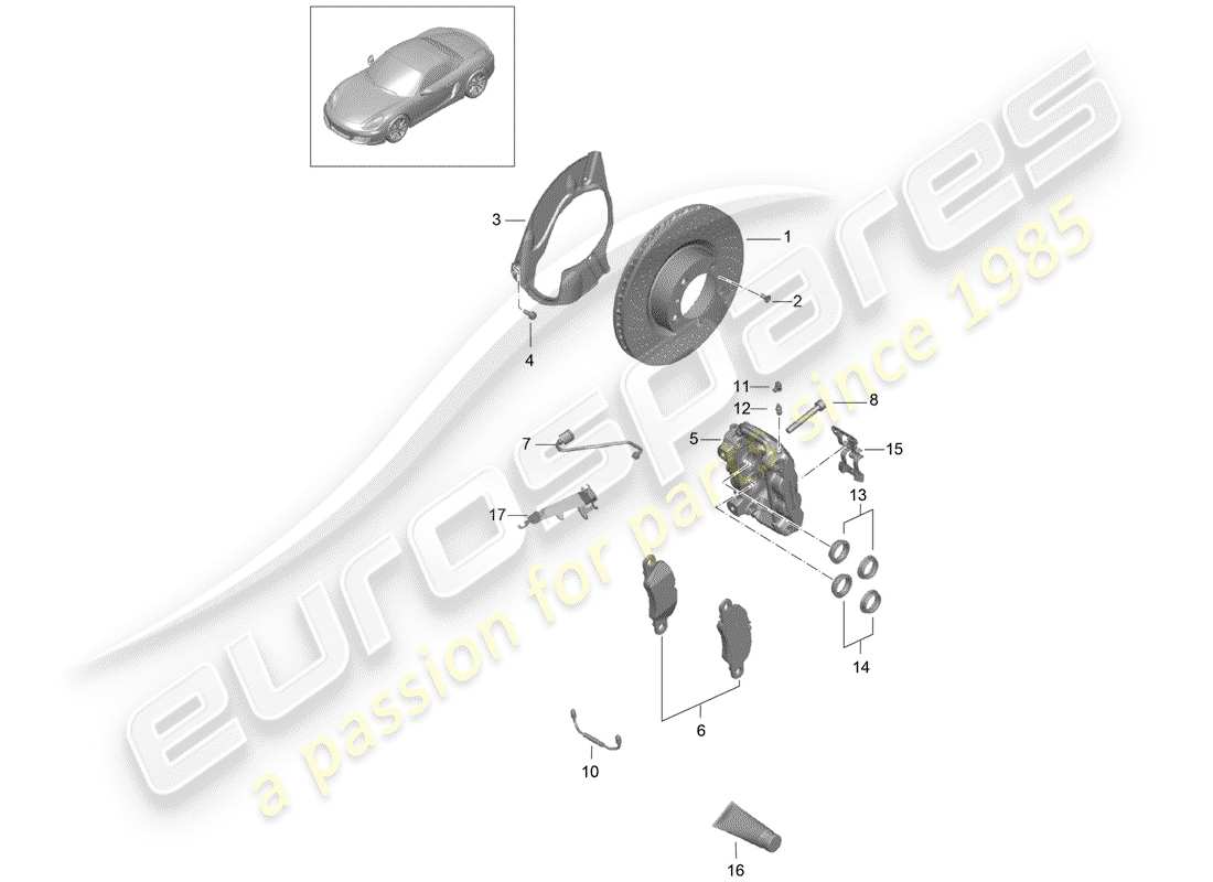 Porsche Boxster 981 (2013) disc brakes Part Diagram