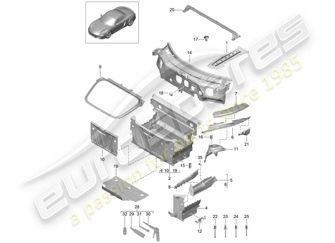 Porsche Boxster 981 (2013) front end Part Diagram