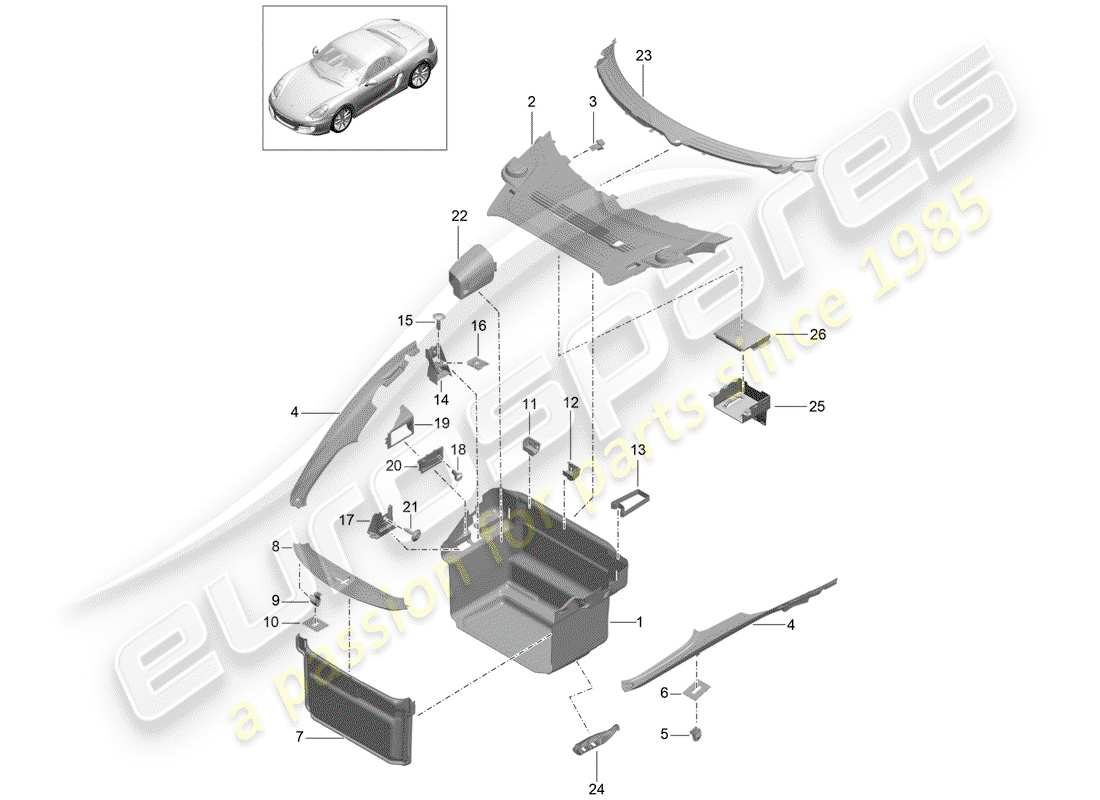 Porsche Boxster 981 (2013) luggage compartment Part Diagram