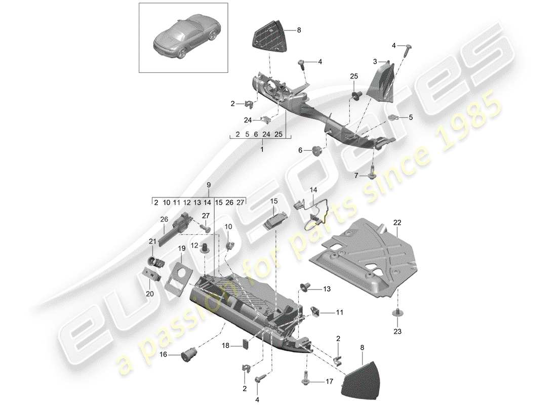 Porsche Boxster 981 (2013) GLOVE BOX Part Diagram