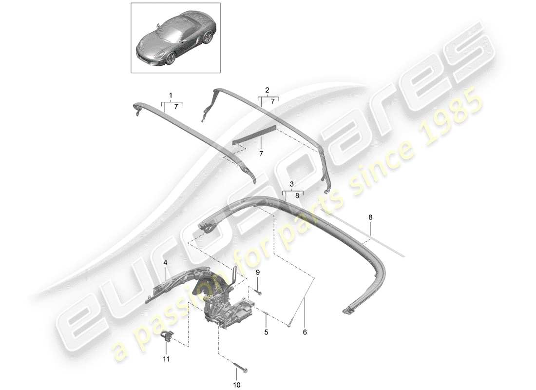 Porsche Boxster 981 (2013) top frame Part Diagram