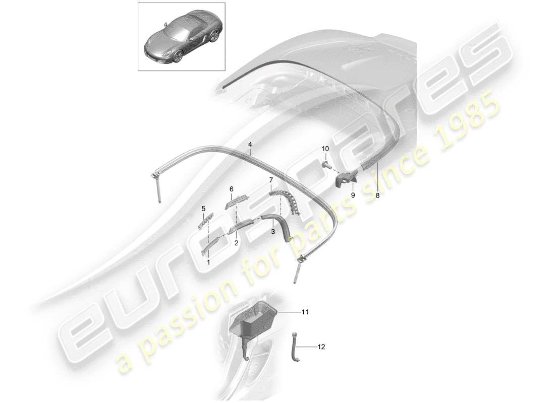 Porsche Boxster 981 (2013) Convertible top Part Diagram