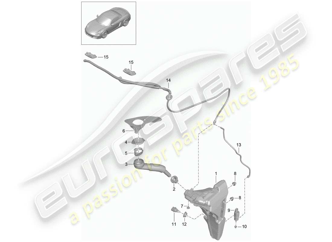 Porsche Boxster 981 (2013) windshield washer unit Part Diagram