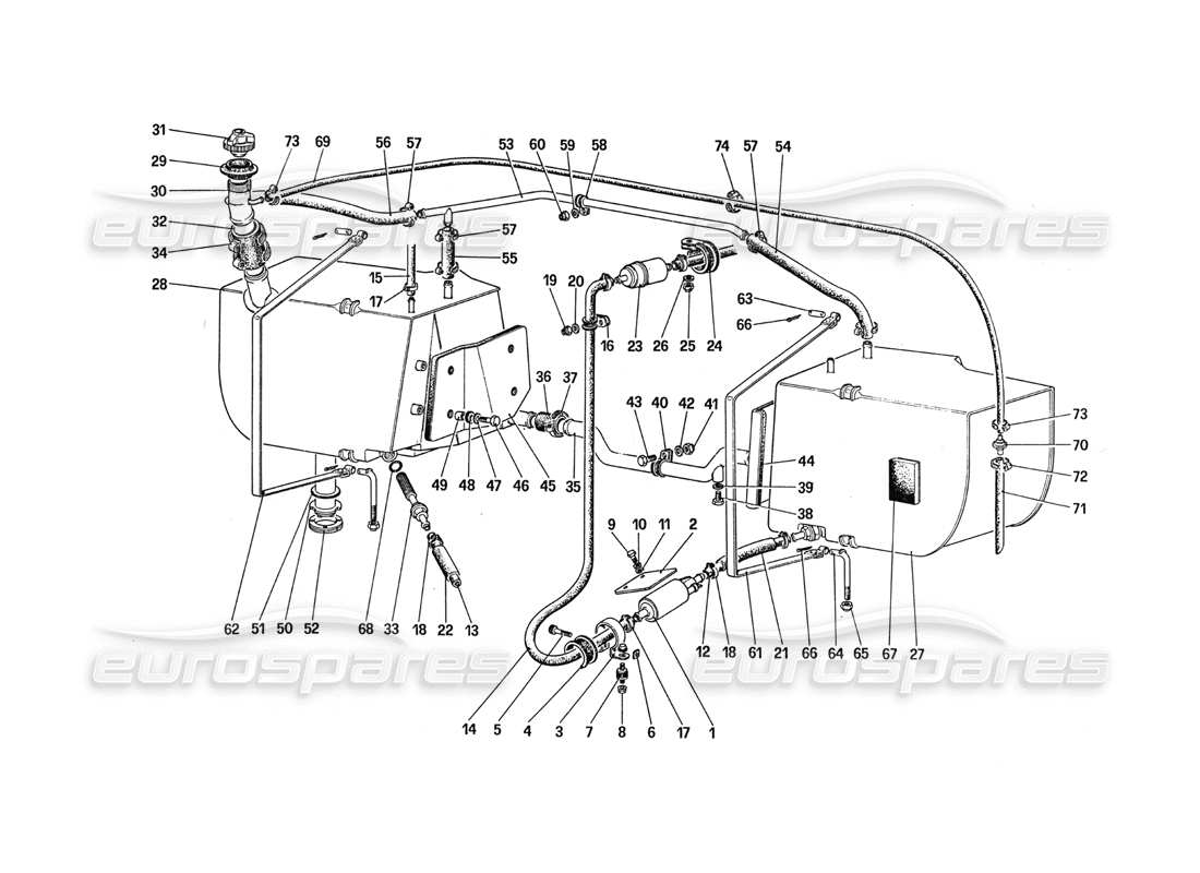 Ferrari 288 GTO fuel pump and pipes Parts Diagram