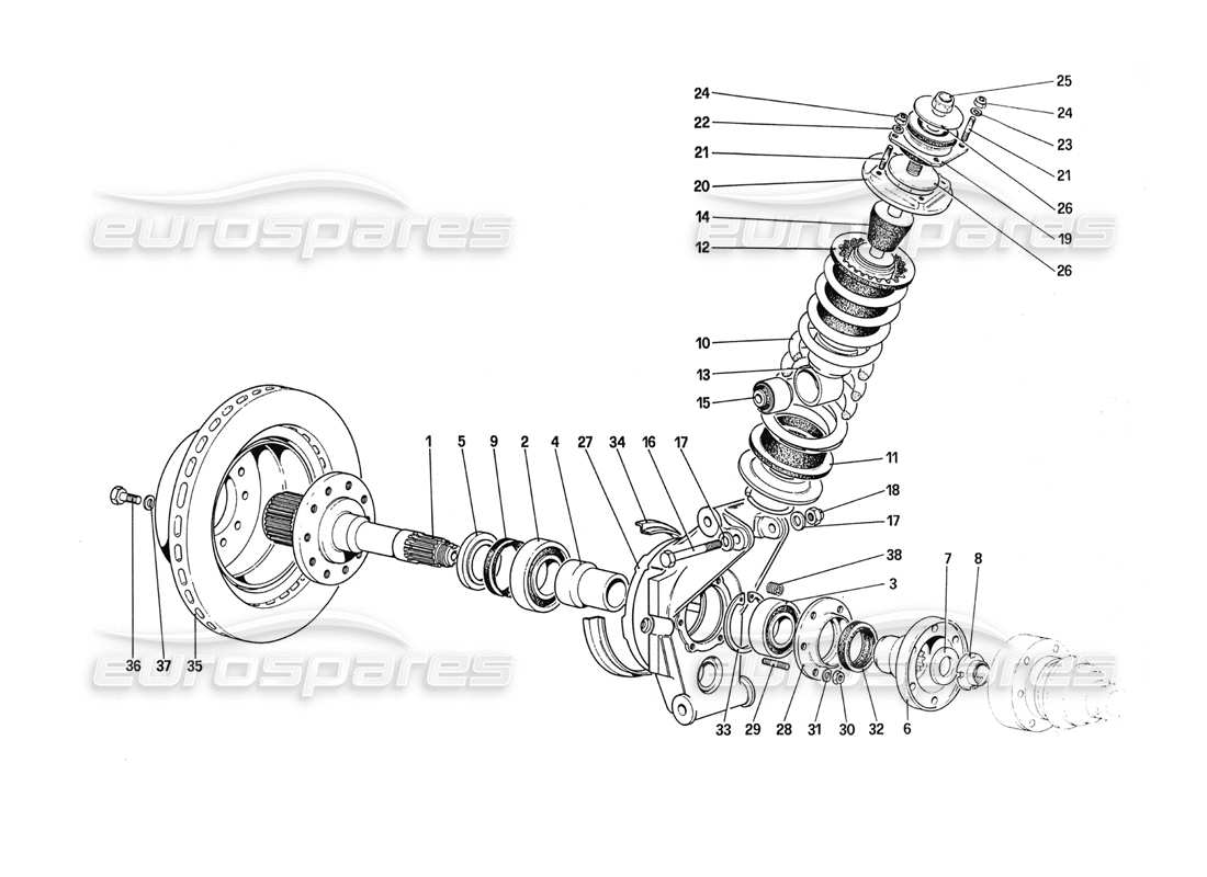 Ferrari 288 GTO Rear Suspension -Shock Absorber and Brake Disc Parts Diagram